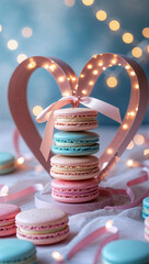Köstliche Macarons mit einem Satinband und einem Herzen verziert-
