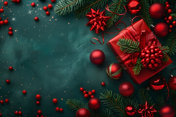 Festive christmas background with red decorations