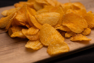 chips on a wooden board macro