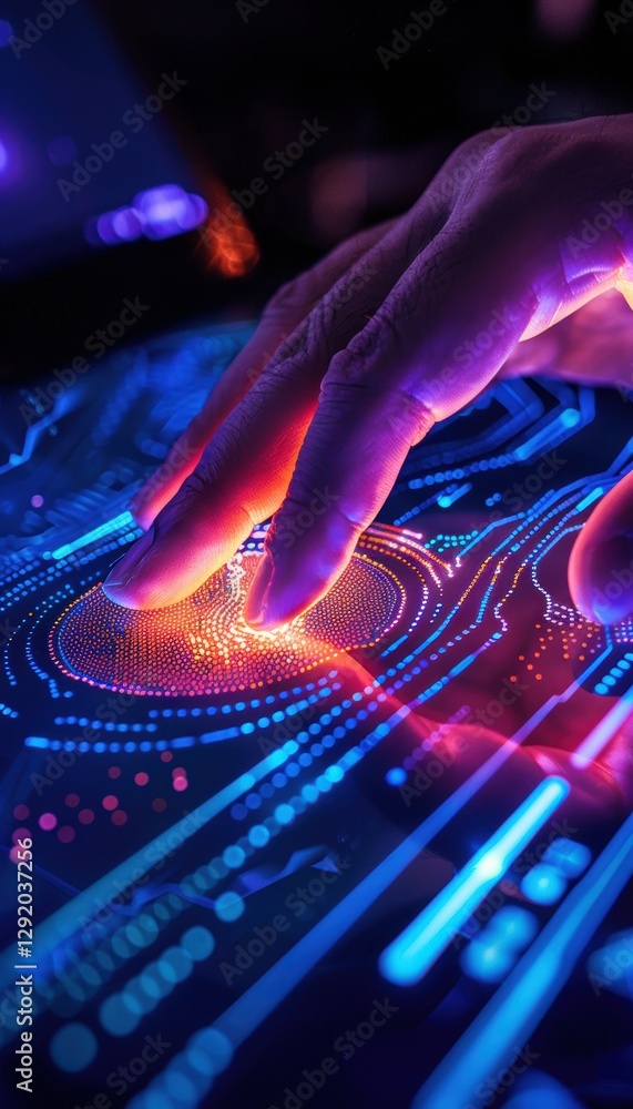 Poster biometric scanner authentication on laptop for enhanced cybersecurity and data protection