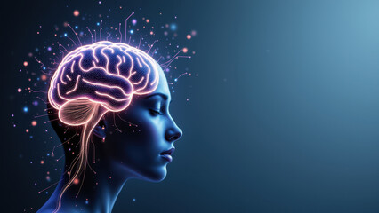 Obraz premium A conceptual illustration featuring a human head with an AI brain inside, symbolizing artificial general intelligence.