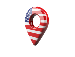 This location pin showcases the American flag wrapped around a standard map marker.