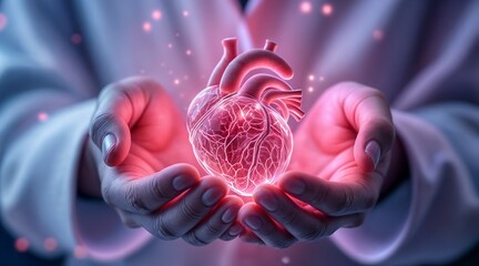 Doctor Holding Glowing Virtual Heart, Healthcare and Wellness Concept