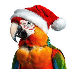 Parrot in festive Christmas hat isolated on Transparent background showcasing holiday spirit, Parrot wearing a christmas hat isolated on PNG background