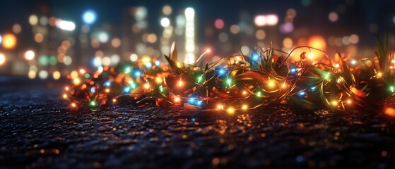 Obraz premium Colorful christmas lights arranged on a dark surface creating a festive atmosphere for the holiday season