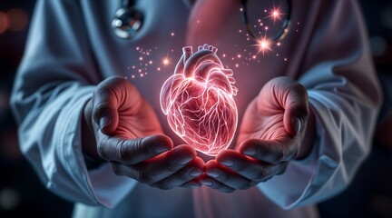 Doctor Holding Glowing Virtual Heart, Healthcare and Wellness Concept