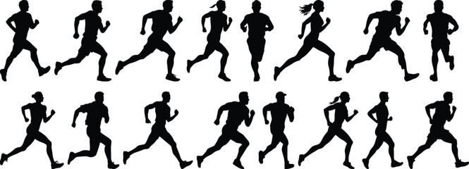Runner silhouettes set, sport pack of vector silhouette design, isolated background