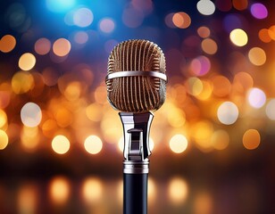 glistening microphone with vibrant bokeh background and ample copy space for text ideal for music or event promotions