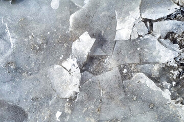 broken ice on the ground close up