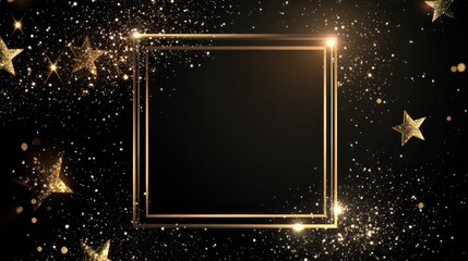 Sparkling golden frame with shimmering stars against a dark backdrop perfect for celebrations and special announcements in festive moments