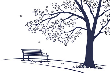 Relaxing Park Bench Beneath Tree - Vector Artwork