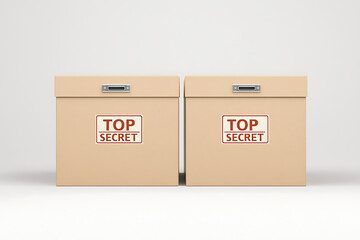 Two files, clearly marked as 'TOP SECRET',  sit side-by-side against a plain backdrop,  suggesting classified information management.