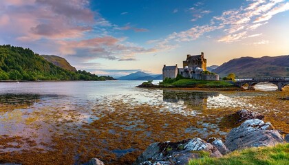 eilean donan castle at lake loch duich in scotland uk