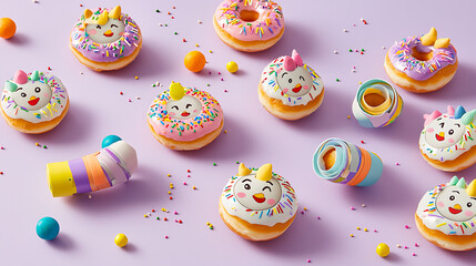 Obraz premium A row of donuts with a smiling face on them. generated using AI