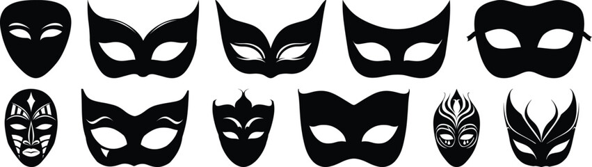 Mask silhouette set vector design big pack of theatre illustration and icon