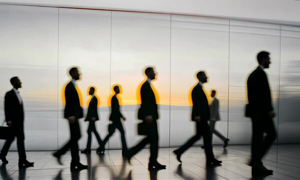 Walking people soft motion, abstract art with blur and motion effect, postmodernism style