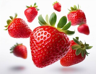strawberry berries levitating on a white background isolated object on a white background