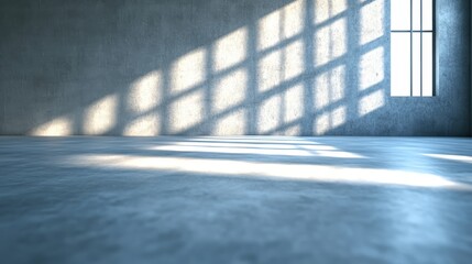 Room interior with concrete wall large window and natural light illuminating the space