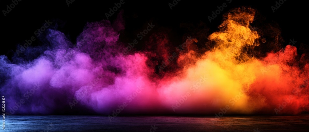 Poster colorful smoke patterns on a black background creating a visual abstract art effect