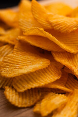 chips on a wooden board macro