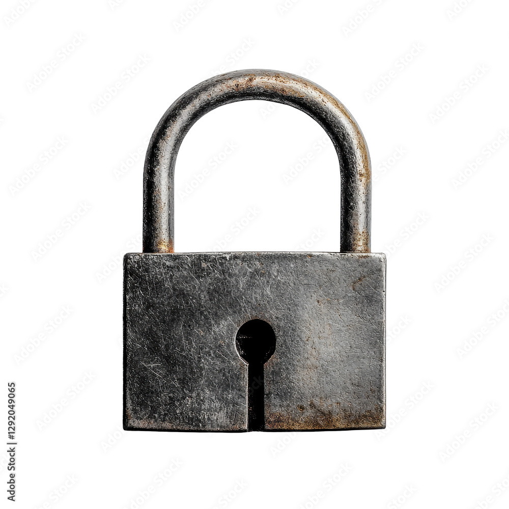 Poster rusty padlock isolated on a transparent background, highlighting its vintage design and secure funct
