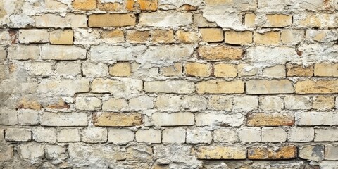 Fototapeta premium Panoramic background of wide beige brick or stone wall texture. Home or office design backdrop