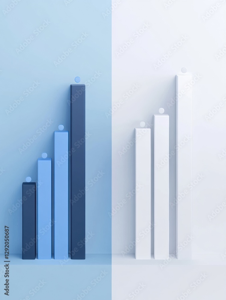 Poster before and after comparison of sales performance showing significant growth in a bar chart. generati