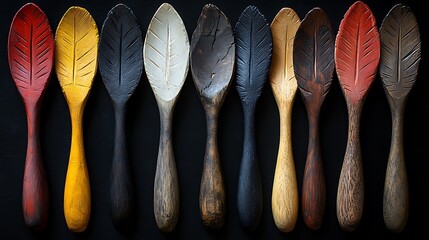 Traditional feather-shaped wooden utensil design HD images