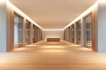 Obraz premium modern hallway with wooden floor and glass doors
