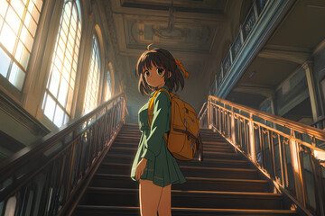 Beautiful female animated character carrying a bag