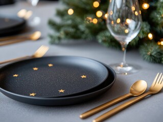 christmas table setting with elegant dinnerware