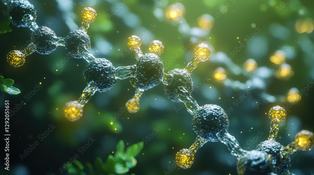 Aufkleber microscopic view of nanomaterials mimicking photosynthesis with glowing molecular structures capturi