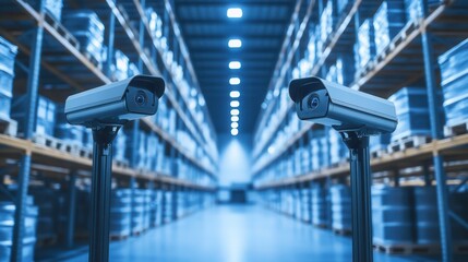 Warehouse CCTV Security with Motion Blur Effect