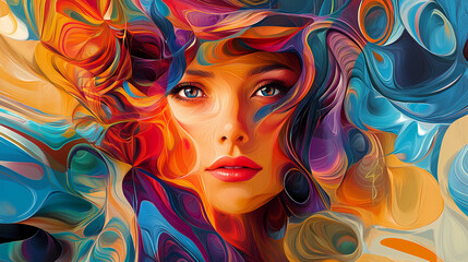 whirlwind emotion abstract portrait woman