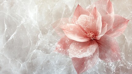 Elegant Marble Background with Delicate Flower Blossoms – Top-Down View