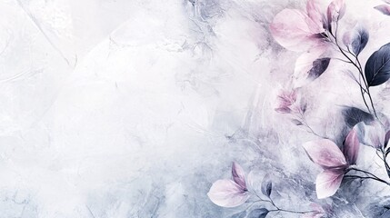 Elegant Marble Background with Delicate Flower Blossoms – Top-Down View