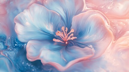 Elegant Marble Background with Delicate Flower Blossoms – Top-Down View