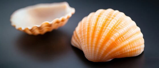two seashells on black background