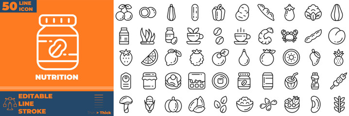 Nutrition LLine Editable Icons set