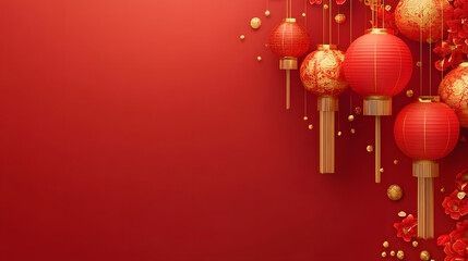Red background, golden decorations, and patterns with a gradient of red
