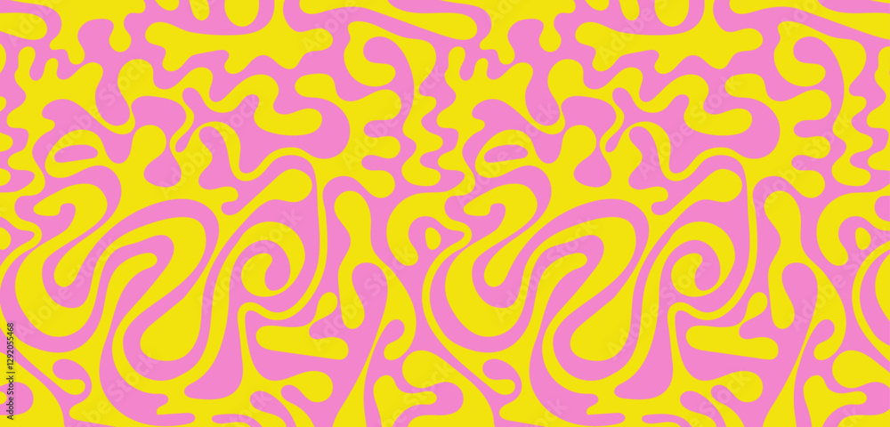 Aufkleber Abstract background pattern with colorful waves. Psychedelic groovy trippy y2k retro seamless pattern in yellow and pink colors. Wavy and swirled brush strokes liquid background for packaging design