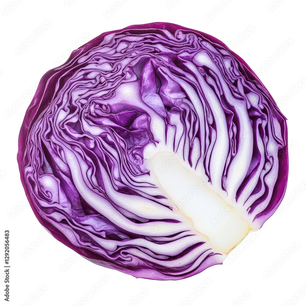 Poster red cabbage slice displayed clearly on a transparent background highlighting its intricate textures 