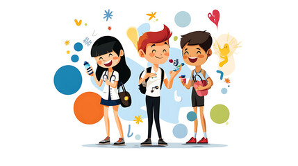 Three young people are standing together, each holding a cell phone. generated using AI
