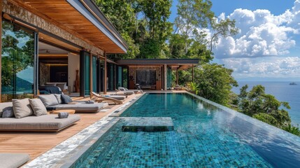 Fototapeta premium Luxury Cliffside Villa with Infinity Pool and Ocean View