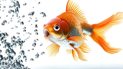 A goldfish is swimming in a tank with bubbles coming out of its mouth. generated using AI