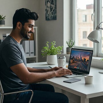 Young South Asian Man Working From Home, Graphic Designer, Study on Laptop, Indian Boy, Indian Student, South Asian Boy, South Asian Student, Masters Student, Studying Abroad, J1 Visa, H1B Visa