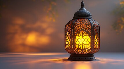 Vintage-style golden lantern with ambient lighting photo