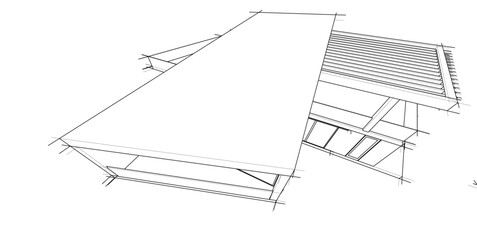 Futuristic Architectural Wireframe. Abstract Modern Building Design in Digital Sketch Style