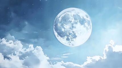 A large white moon is in the sky above a cloudy blue sky. generated using AI