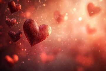 Romantic background with hanging hearts on a rainy window with bokeh effect, perfect for valentine's day projects